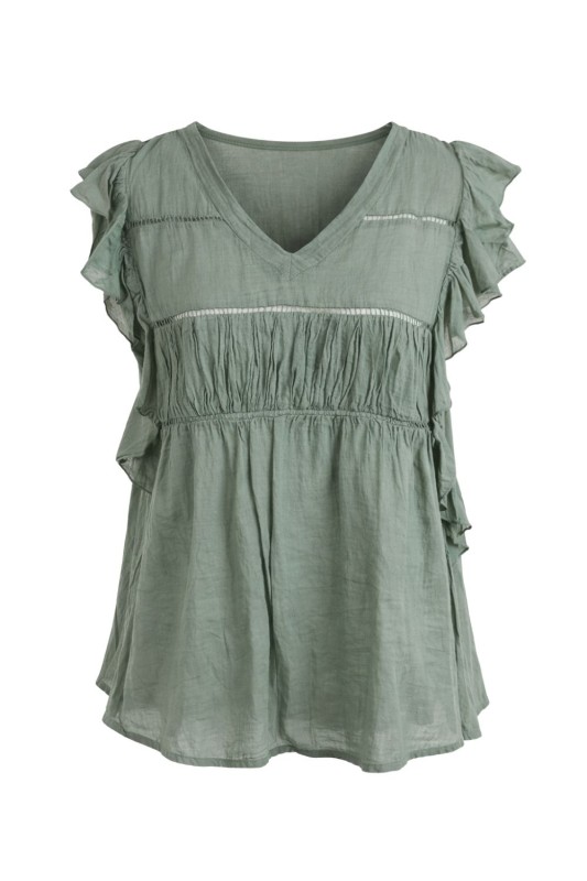 Bluzka damska khaki boho falbanki zwiewna M