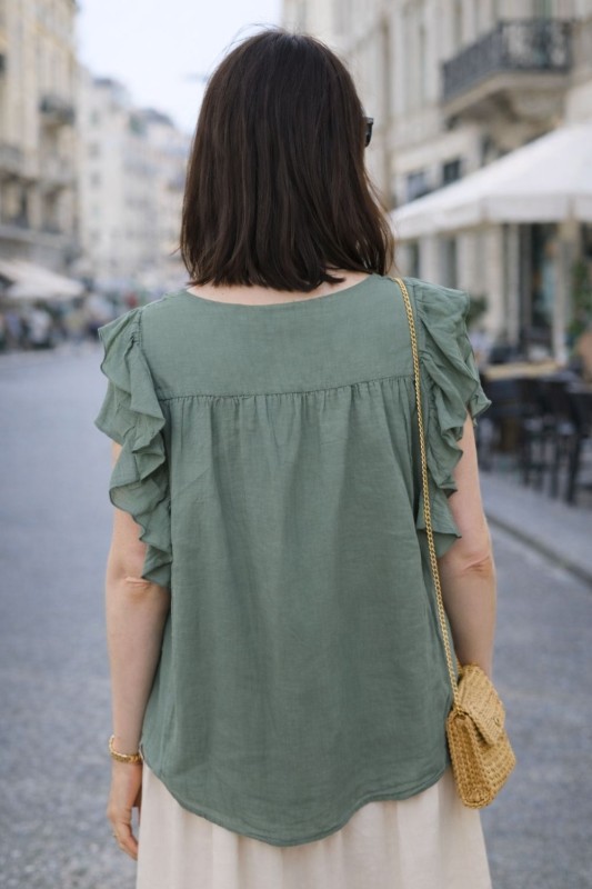 Bluzka damska khaki boho falbanki zwiewna L