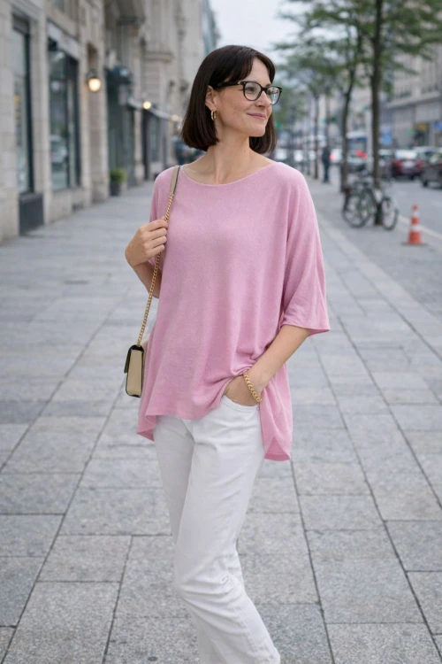 Bluzka damska różowa oversize Made in Italy luźna lekka
