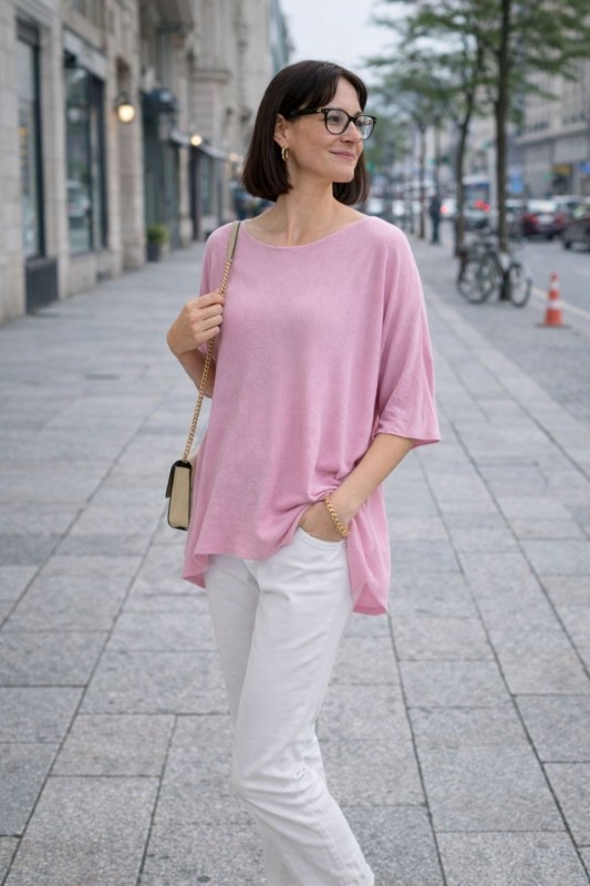Bluzka damska różowa oversize Made in Italy luźna lekka