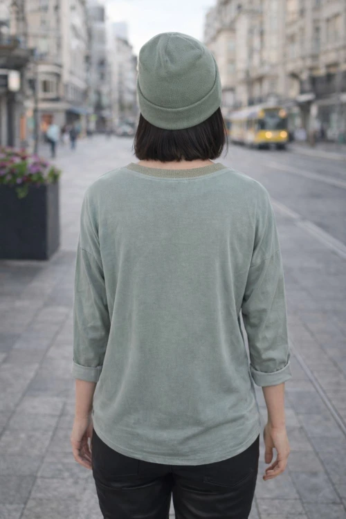 Bluzka damska khaki z koronkową kieszonką Made in Italy Uni