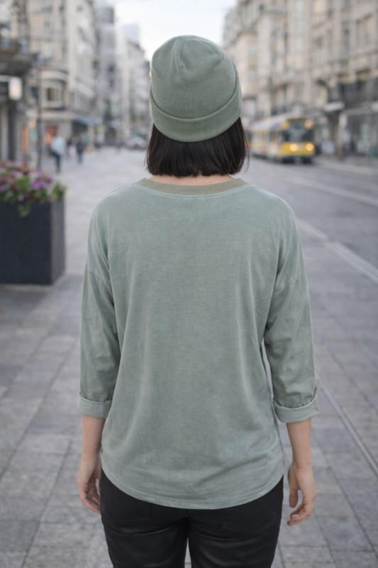 Bluzka damska khaki z koronkową kieszonką Made in Italy Uni