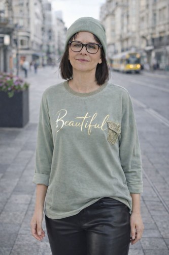 Bluzka damska khaki z koronkową kieszonką Made in Italy Uni