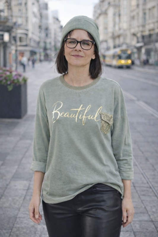 Bluzka damska khaki z koronkową kieszonką Made in Italy Uni