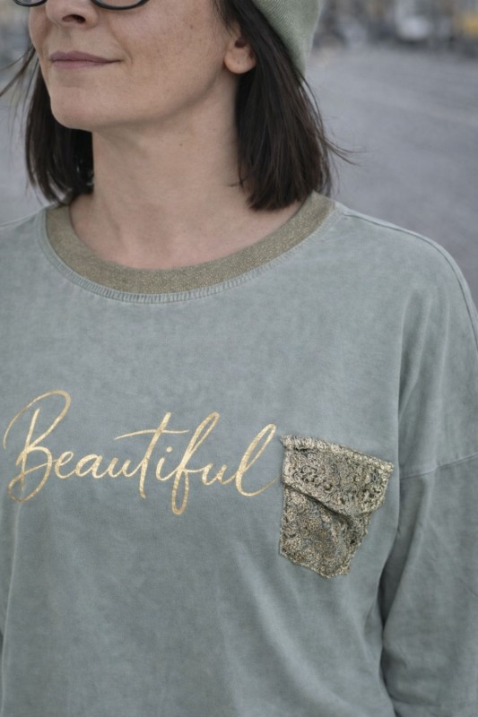 Bluzka damska khaki z koronkową kieszonką Made in Italy Uni