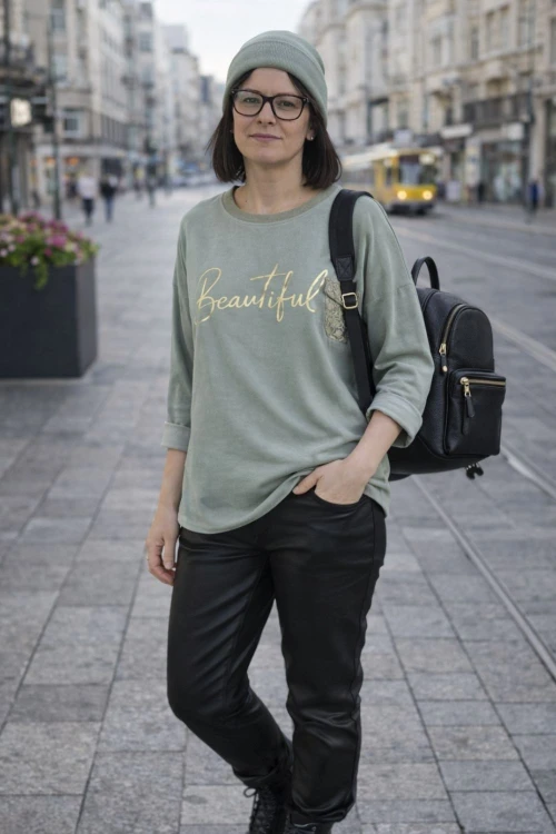 Bluzka damska khaki z koronkową kieszonką Made in Italy Uni