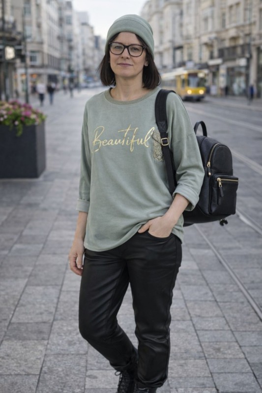 Bluzka damska khaki z koronkową kieszonką Made in Italy Uni