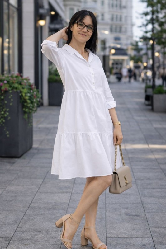 Sukienka damska biała koszulowa oversize casual letnia guziki