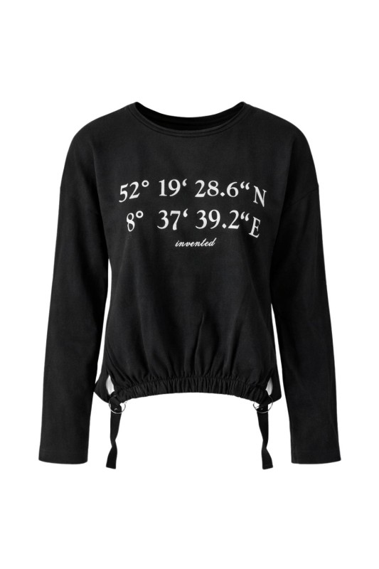 Bluza Damska z Nadrukiem Czarna – Regulowany Dół Streetwear S