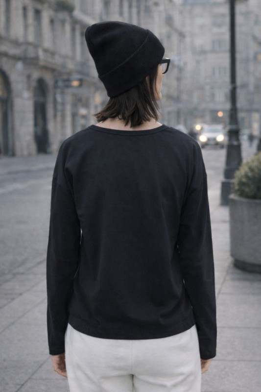 Bluza Damska z Nadrukiem Czarna – Regulowany Dół Streetwear S