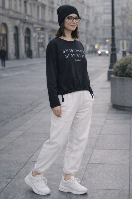 Bluza Damska z Nadrukiem Czarna – Regulowany Dół Streetwear S