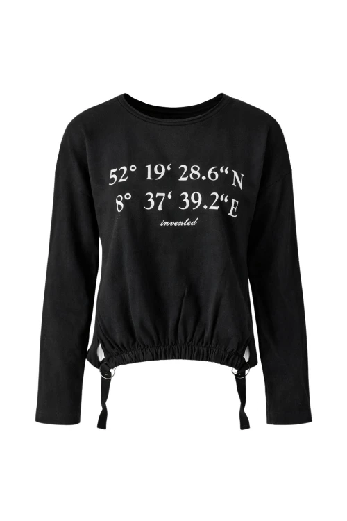 Bluza Damska z Nadrukiem Czarna – Regulowany Dół Streetwear M