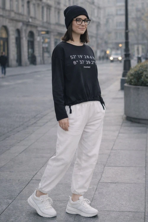 Bluza Damska z Nadrukiem Czarna – Regulowany Dół Streetwear M