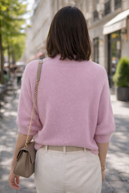 Sweter damski liliowy z półgolfem miękki ciepły Made in Italy Uni