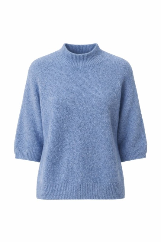 Sweter damski niebieski z półgolfem miękki ciepły Made in Italy Uni