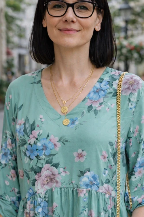 Sukienka damska midi zielona w kwiaty V-neck oversize lekka wiosna lato