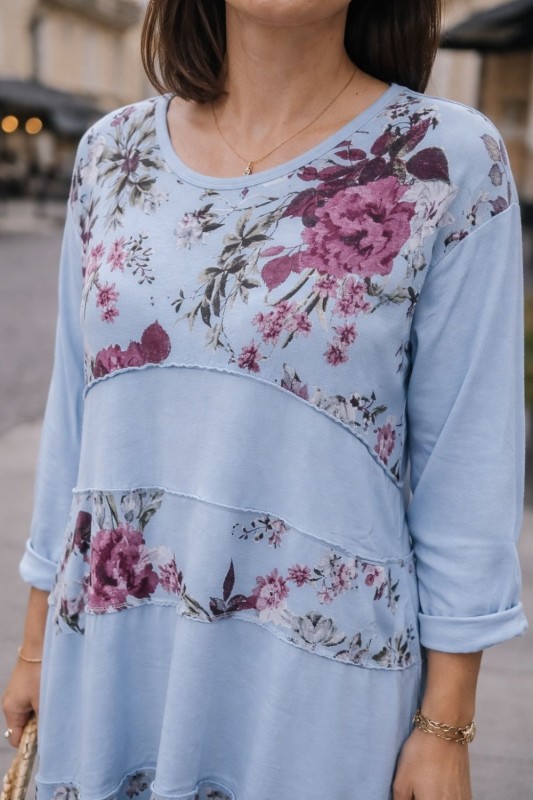 Sukienka damska Włoska oversize niebieska w kwiaty bawełniana Uni