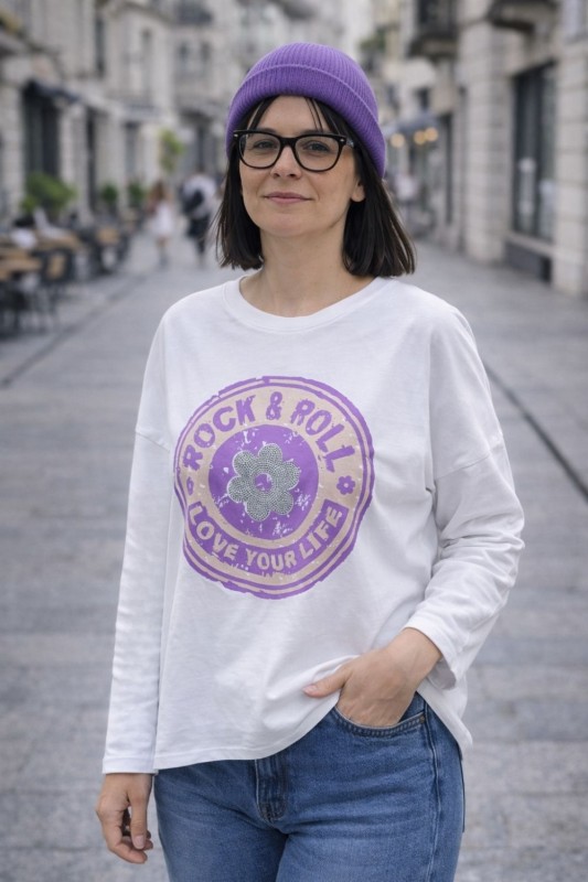 Bluza Damska ROCK & ROLL biała oversize Made in Italy