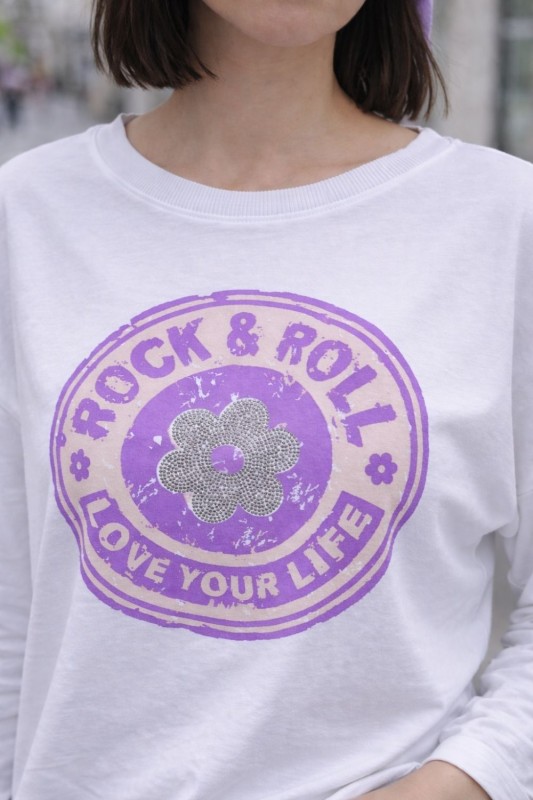 Bluza Damska ROCK & ROLL biała oversize Made in Italy