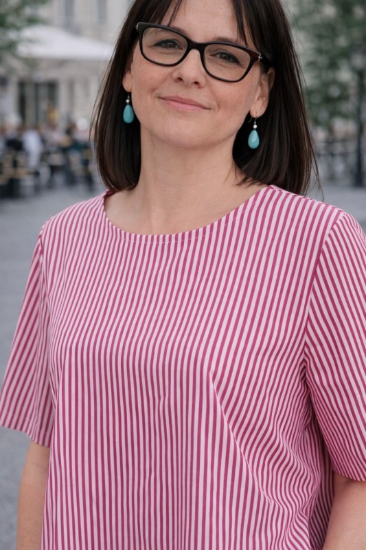 Bluzka damska w paski różowa luźna bawełniana letnia casual Uni