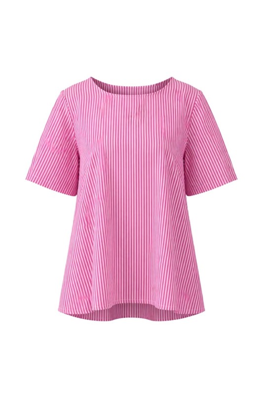 Bluzka damska w paski różowa luźna bawełniana letnia casual Uni