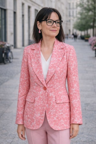 Marynarka damska kwiatowa koralowa lekka blazer Włoska Uni