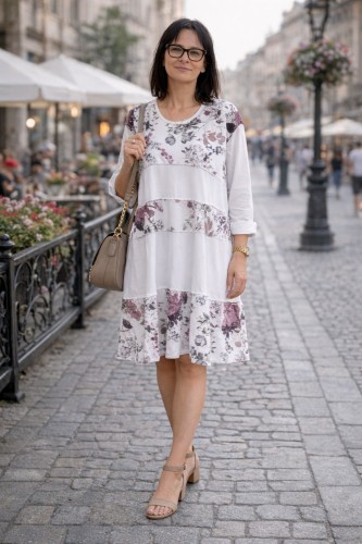 Sukienka damska Włoska oversize biała w kwiaty bawełniana Uni