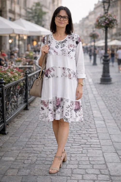 Sukienka damska Włoska oversize biała w kwiaty bawełniana Uni