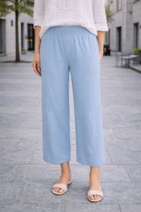 Spodnie damskie szerokie jasnoniebieskie – lekkie, gumka w pasie Uni