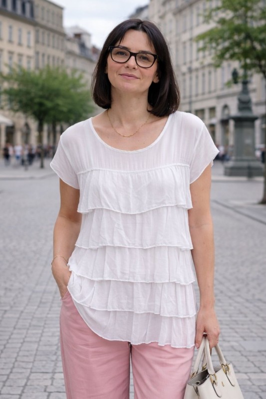 Bluzka damska biała falbanki zwiewna lekka Made in Italy Uni