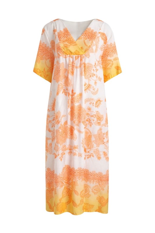 Sukienka damska boho V-neck lekka wiskoza len Made in Italy Uni