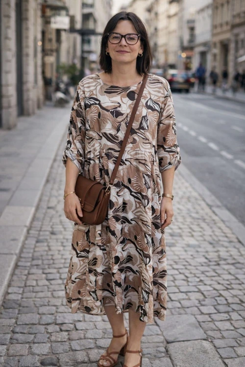 Sukienka damska brązowa oversize wzorzysta ITALY luźna midi boho