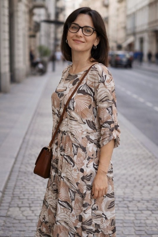 Sukienka damska brązowa oversize wzorzysta ITALY luźna midi boho