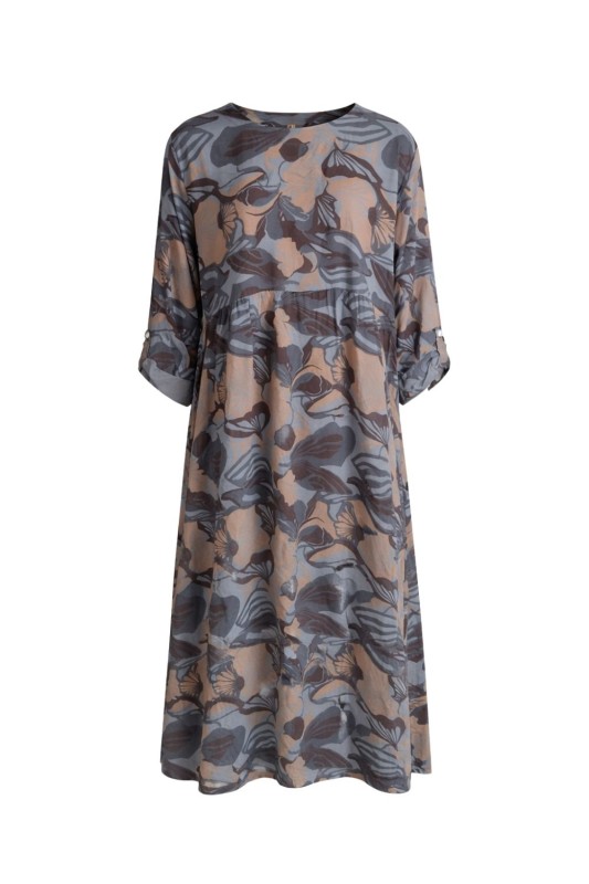 Sukienka damska szara oversize wzorzysta ITALY luźna midi boho