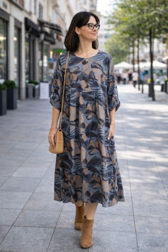 Sukienka damska szara oversize wzorzysta ITALY luźna midi boho