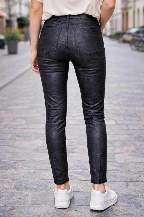 Spodnie damskie czarne eco skóra snake skinny XS