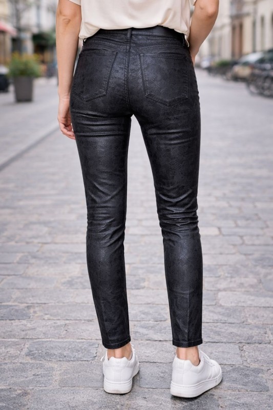 Spodnie damskie czarne eco skóra snake skinny XS