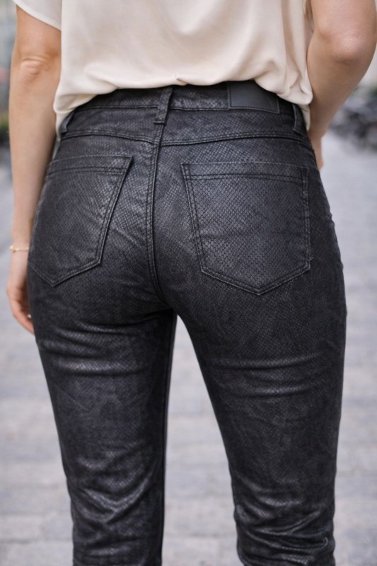 Spodnie damskie czarne eco skóra snake skinny XS