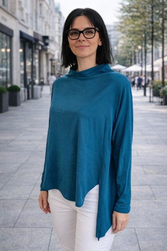 Bluzka damska asymetryczna oversize turkus Made in Italy Uni