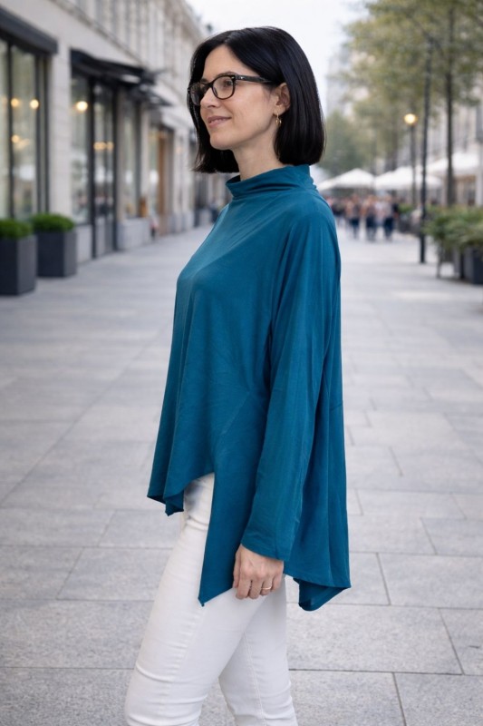 Bluzka damska asymetryczna oversize turkus Made in Italy Uni