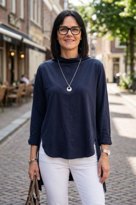 Bluzka damska asymetryczna oversize granat Made in Italy Uni