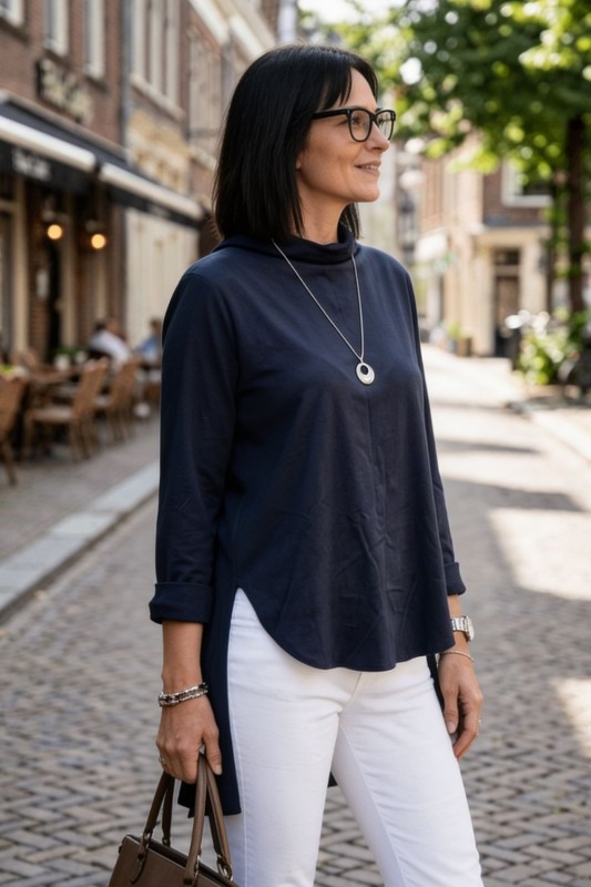 Bluzka damska asymetryczna oversize granat Made in Italy Uni