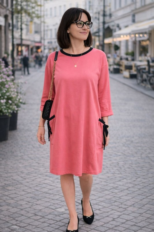 Sukienka damska koralowa oversize Made in Italy luźna kieszenie Uni