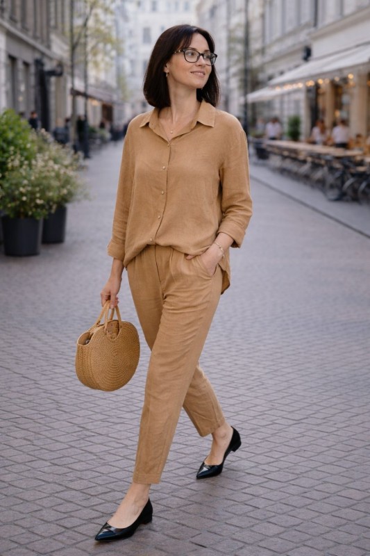 Komplet Damski wiskoza beżowy elegancki casual Made in Italy Uni