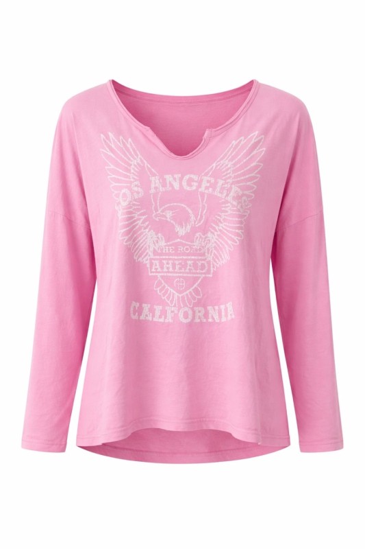 Bluzka damska różowa CALIFORNIA print włoska bawełna oversize
