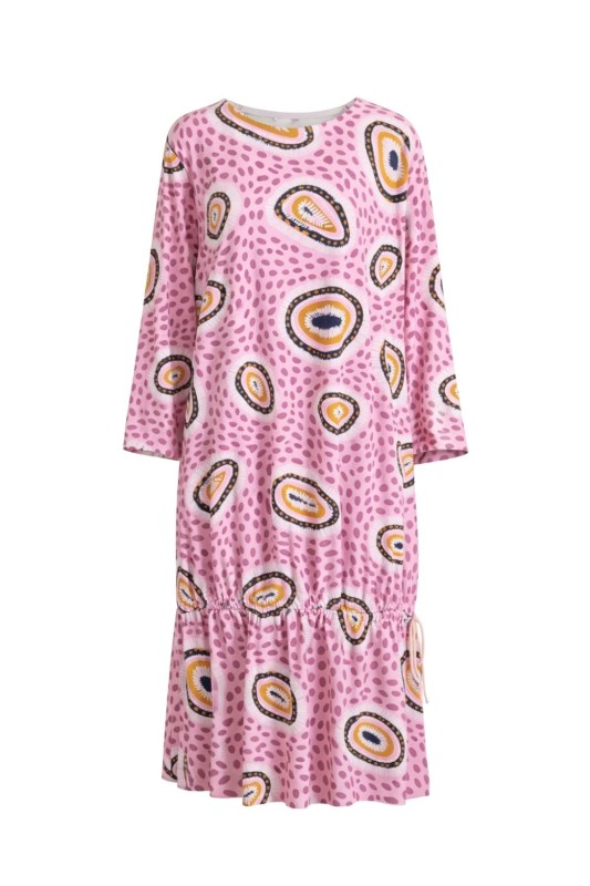 Sukienka damska luźna oversize różowa wzory kieszenie casual Uni