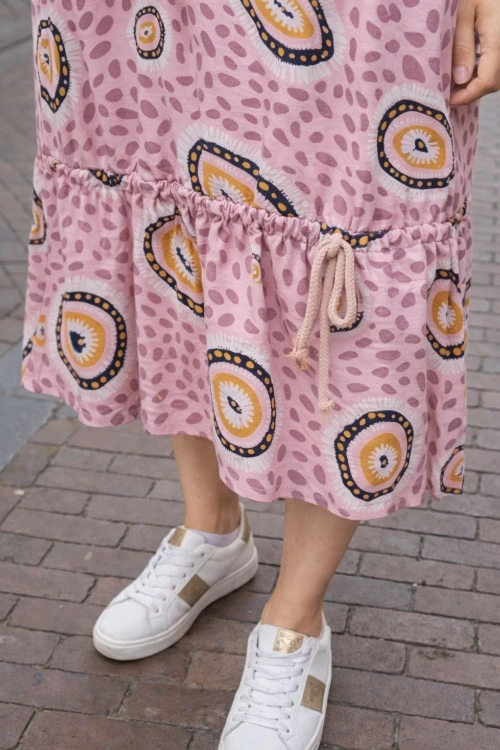 Sukienka damska luźna oversize różowa wzory kieszenie casual Uni