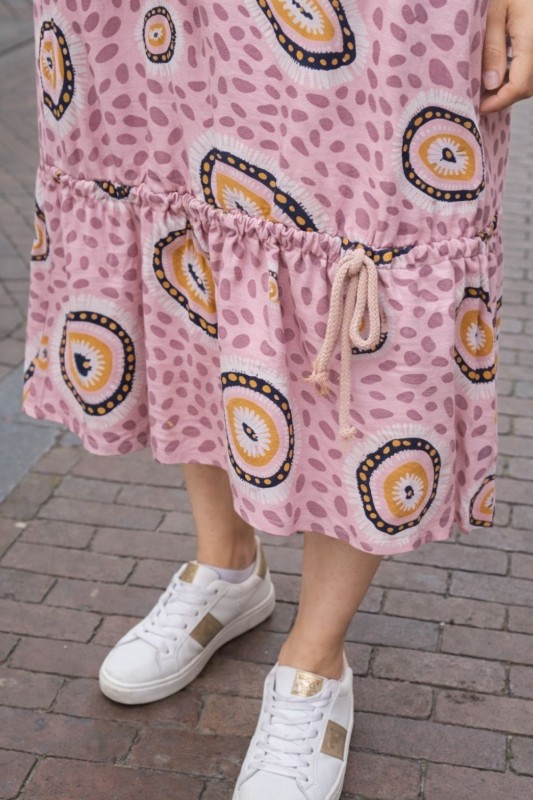 Sukienka damska luźna oversize różowa wzory kieszenie casual Uni