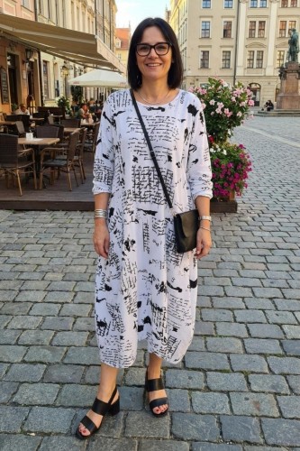 Sukienka damska oversize biała napisy kieszenie Made in Italy bawełna Uni