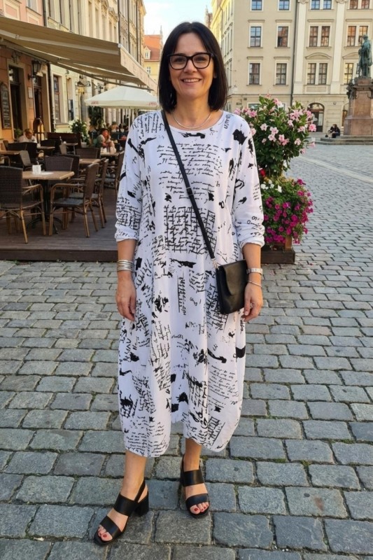 Sukienka damska oversize biała napisy kieszenie Made in Italy bawełna Uni